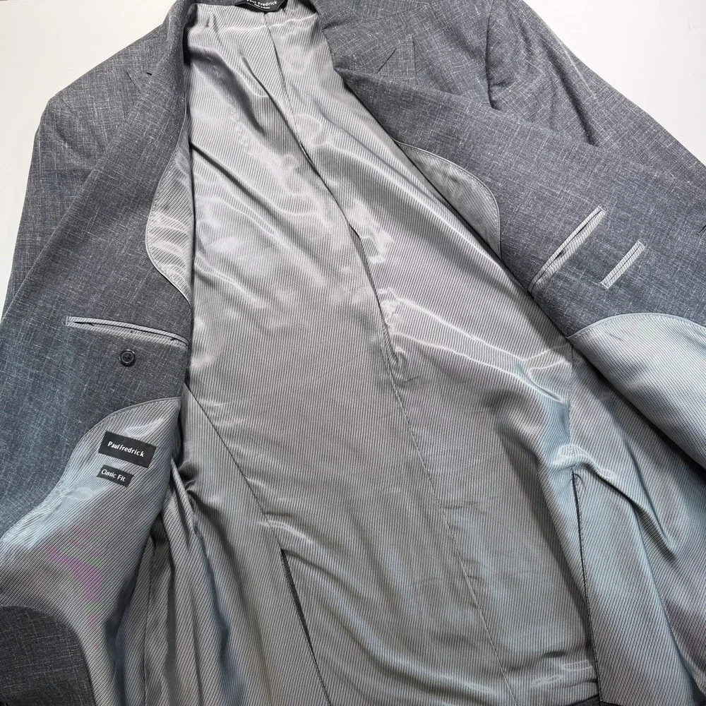 Paul Fredrick Men's Gray Blazer Sport Coat Single Breasted Wool Silk Linen 46L